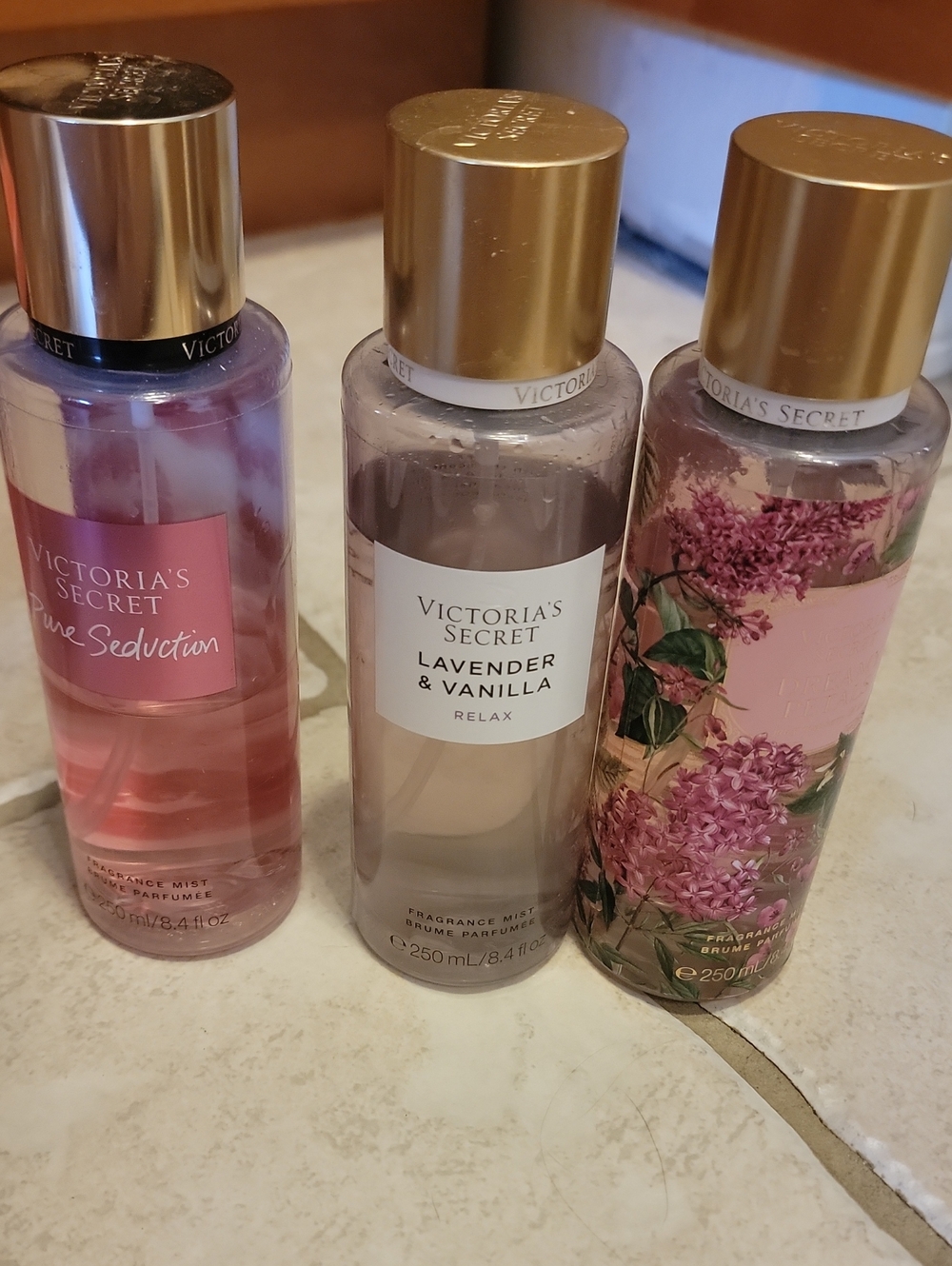 Victoria's Secret Lavender & Vanilla and Pink Floral Fragrance Mists - Gold Caps